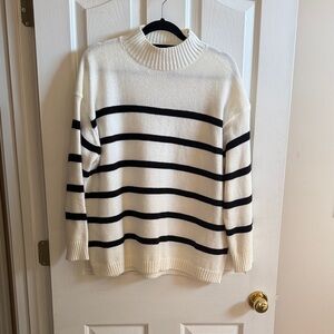 ❄️ HYFVE: Black and White Striped Mockneck Sweater